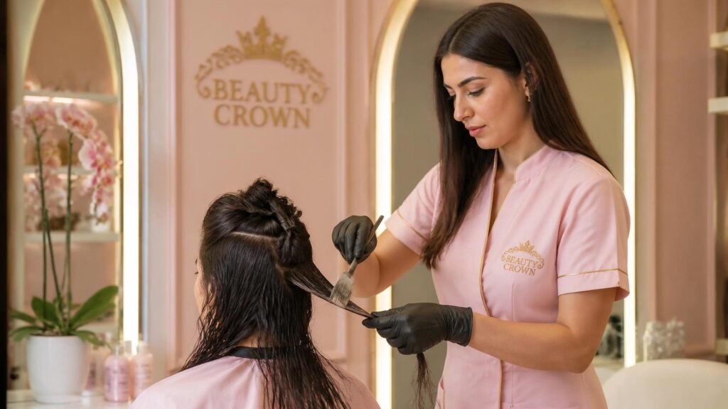 Keratin Hair Treatment In Sharjah – step-by-step salon process at Beauty Crown