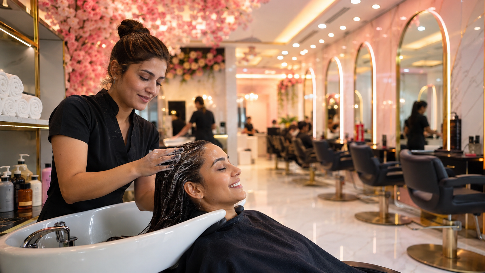 Women enjoying professional hair styling at a trusted hair salon near me in Al Nahda Sharjah