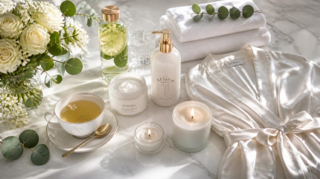 Post-treatment skincare products and hydration tips after a Moroccan Bath.